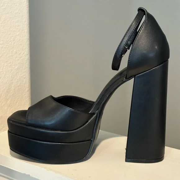 Dream Pair Ankle Strap High Chunky Block Heel Platform Pump Shoes Size 8.5 Black - Picture 3 of 12
